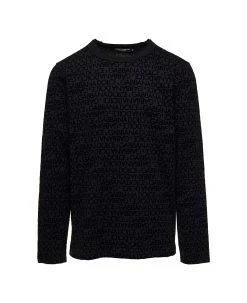 Dolce & Gabbana Black Long Sleeve T-shirt With All-over Logo Print In Cotton Man