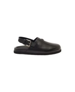 Dolce & Gabbana Black Clogs With Buclkle And Logo Plaque In Smooth Leather Man