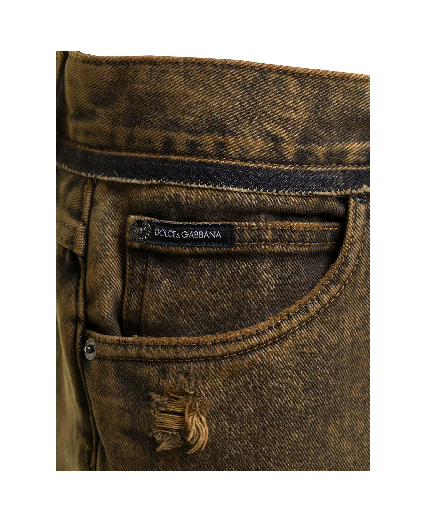 Dolce & Gabbana Brown Straight Jeans With Rips In Cotton Denim Man 3 Dolce & Gabbana Brown Straight Jeans With Rips In Cotton Denim Man - Image 3