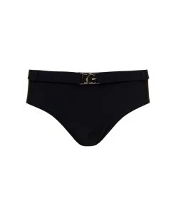 Dolce & Gabbana Black Swim Brief With Metallic Dg Logo In Stretch Polyamide Man