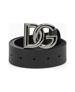 Dolce & Gabbana Black Belt With Rutenium Dg Plaque