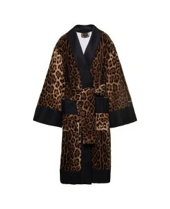 Multicolor Kimono Bathrobe With All-over Leopard Print In Cotton Dolce & Gabbana