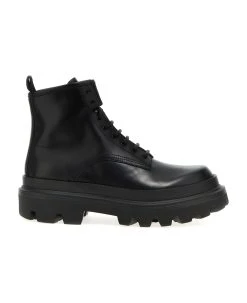 Dolce & Gabbana Logo Tag Leather Combat Boots