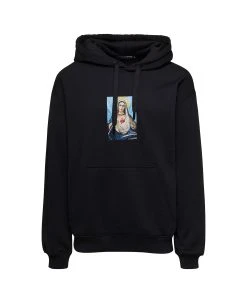Dolce & Gabbana Black Hoodie With Print And Fusible Rhinestone In Cotton Man