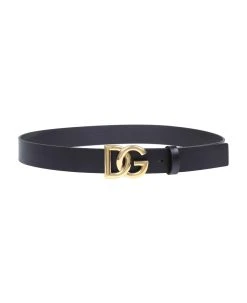 Dolce & Gabbana Belt In Calfskin With Metal Crossed Dg Logo