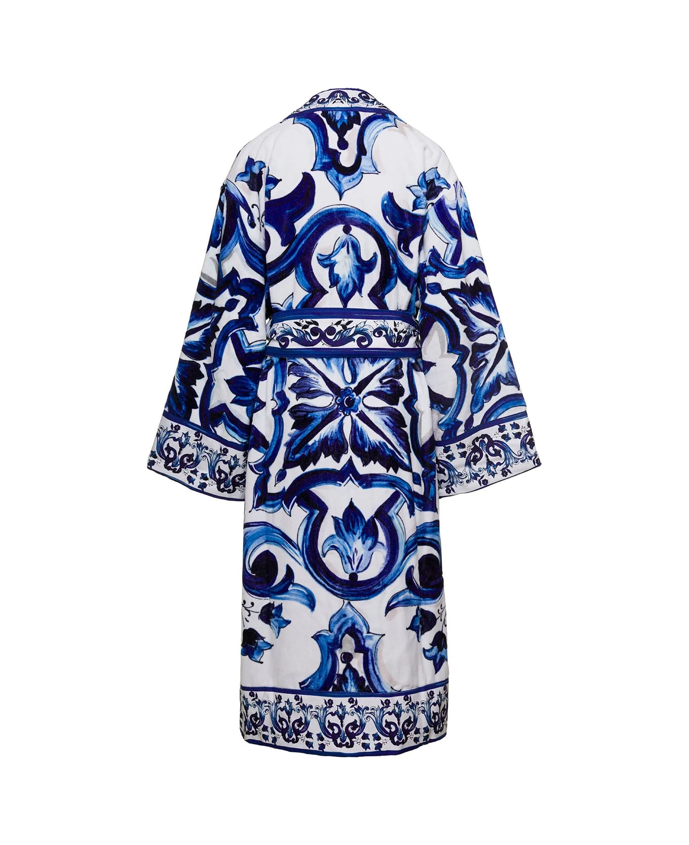 Multicolor Kimono Bathrobe With All-over Blu Mediterraneo Print In Cotton Dolce & Gabbana 2 Multicolor Kimono Bathrobe With All-over Blu Mediterraneo Print In Cotton Dolce & Gabbana - Image 2