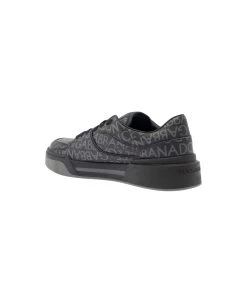 Dolce & Gabbana 'new Roma' Black Low Top Sneakers With All-over Logo Print In Canvas And Leather Man -Stylish Men-Dolce & Gabbana 39c111afcd54d2975aaab716bf118838