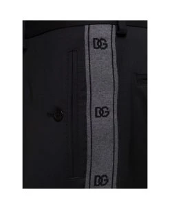 Dolce & Gabbana Black Slim Pants With Contrasting Logo Band In Stretch Wool Man -Stylish Men-Dolce & Gabbana 3c0b12321831be70f6c388b2b3ac9025