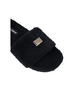 Dolce & Gabbana Black Slide Sandal With Logo Plaque In Terrycloth Man -Stylish Men-Dolce & Gabbana 4416bc686a917e352255dc1ef8f74d1d