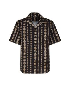 Dolce & Gabbana Hawaii Drill Stretch Shirt With Coin Print