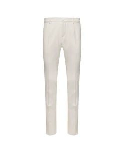 Dolce & Gabbana White Slim Pants With Covered Button In Wool And Silk Blend Man