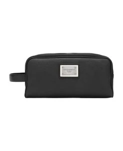 Dolce & Gabbana Black Nylon Beauty Case With Silver Logo Plaque