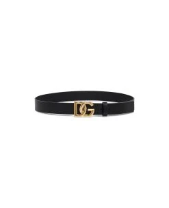 Dolce & Gabbana Man's Black Leather Belt With Dg Buckle