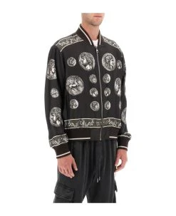Dolce & Gabbana Silk Bomber Jacket With Monete Pattern -Stylish Men-Dolce & Gabbana 51dd616c6edc2a11187884c6a1f11091