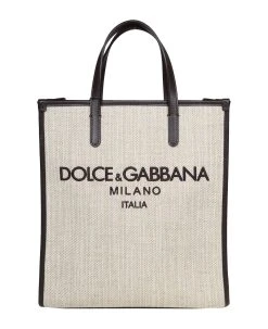 Dolce & Gabbana Small Shopping Bag In Canvas With D&g Milano Logo