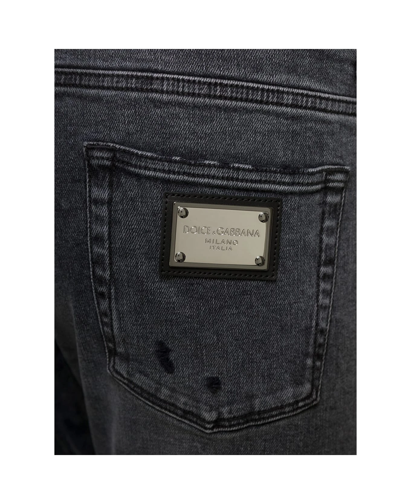 Dolce & Gabbana Grey Five-pockets Slim Jeans With Logo Plaque In Stretch Cotton Denim Man 3 Dolce & Gabbana Grey Five-pockets Slim Jeans With Logo Plaque In Stretch Cotton Denim Man - Image 3
