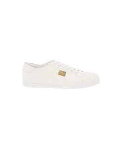 Dolce & Gabbana 'portofino' White Monocrom Low Top Sneakers With Logo Plaque In Leather Man