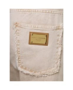 Dolce & Gabbana Cream Whie Wide-leg Jeans With Logo Plaque In Cotton Denim Man -Stylish Men-Dolce & Gabbana 5a8c768c73198b59bc23d4911c0f8722