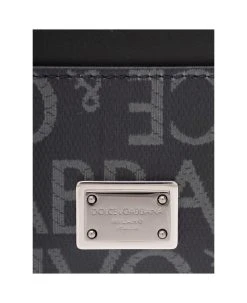 Dolce & Gabbana Black Card-holder With Logo Plaque And Print In Smooth Leather And Waxed Canvas Man -Stylish Men-Dolce & Gabbana 5fd9c803f41265fca2fa419e8f84f920