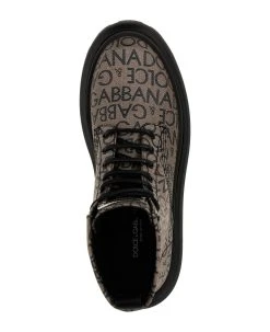 Dolce & Gabbana Jacquard Logo Combat Boots -Stylish Men-Dolce & Gabbana 63f5bfe77b0b312720d0e6572492b3e4