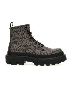 Dolce & Gabbana Jacquard Logo Combat Boots