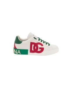 Dolce & Gabbana 'portofino' White Low Top Sneakers With Dg Logo And Contrasting Details In Leather Man