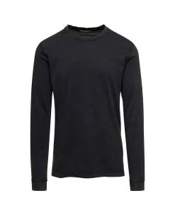 Dolce & Gabbana Black Long Sleeves Crewneck T-shirt In Cotton Man