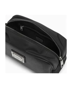 Dolce & Gabbana Black Nylon Beauty Case With Silver Logo Plaque -Stylish Men-Dolce & Gabbana 73499e0a0040c4faf3cceed7e09c2acd