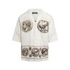 Dolce & Gabbana Beige Bowling Shirt With Coin Print In Cotton Poplin Man