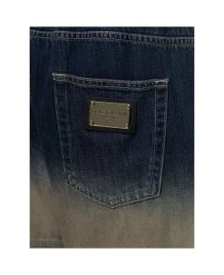 Dolce & Gabbana Blue And Beige Cargo Trousers With Logo Plaque And Gradient Effect In Cotton Denim Man -Stylish Men-Dolce & Gabbana 785c10dce2a1c46489efbdc5ab6961c3
