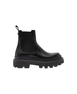 Dolce & Gabbana Black Chelsea Ankle Boots With Chunky Platform With Logo Plaque In Leather Blend Man