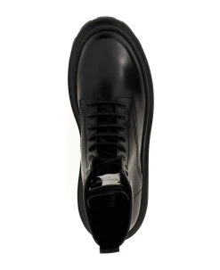 Dolce & Gabbana Logo Tag Leather Combat Boots -Stylish Men-Dolce & Gabbana 7cf3ac79e6a16ba41fdca7ad173aaf96