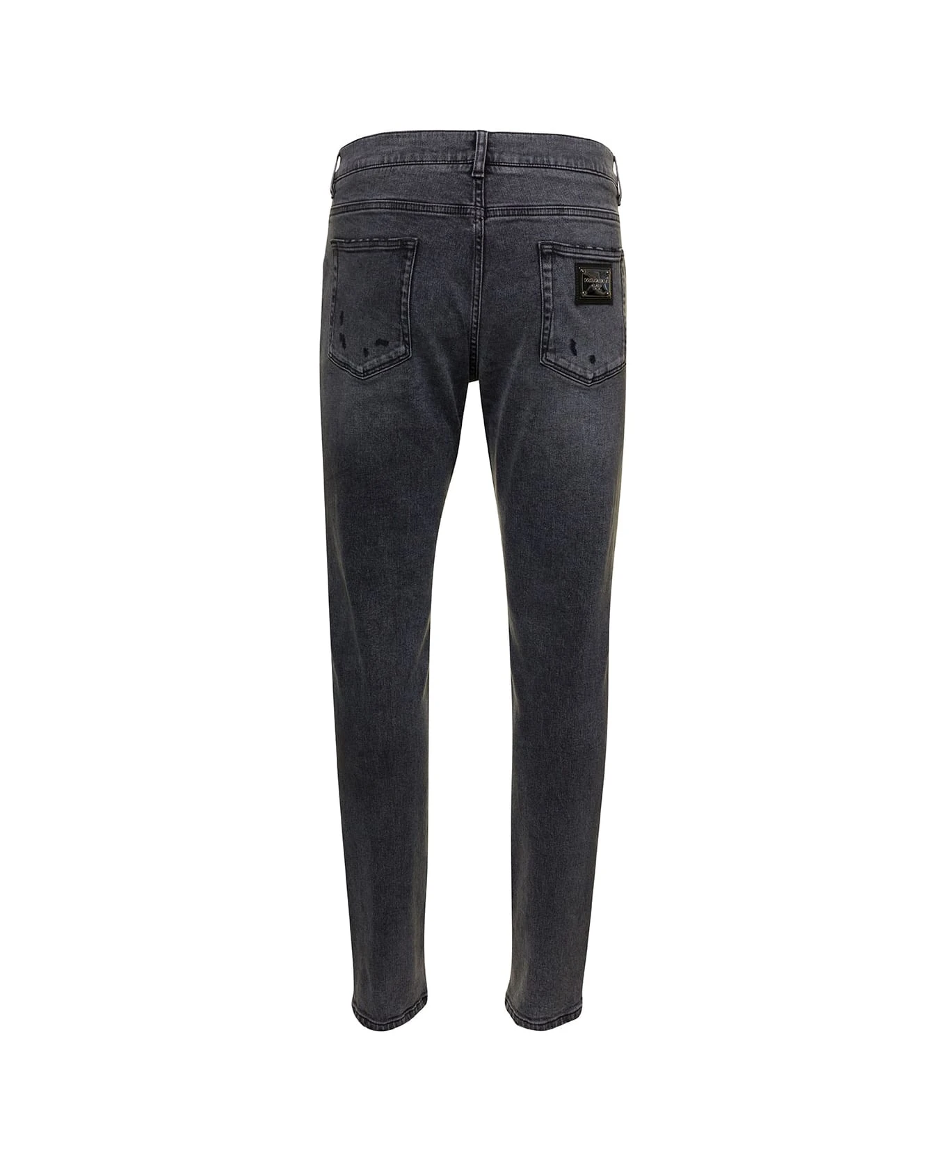 Dolce & Gabbana Grey Five-pockets Slim Jeans With Logo Plaque In Stretch Cotton Denim Man 2 Dolce & Gabbana Grey Five-pockets Slim Jeans With Logo Plaque In Stretch Cotton Denim Man - Image 2