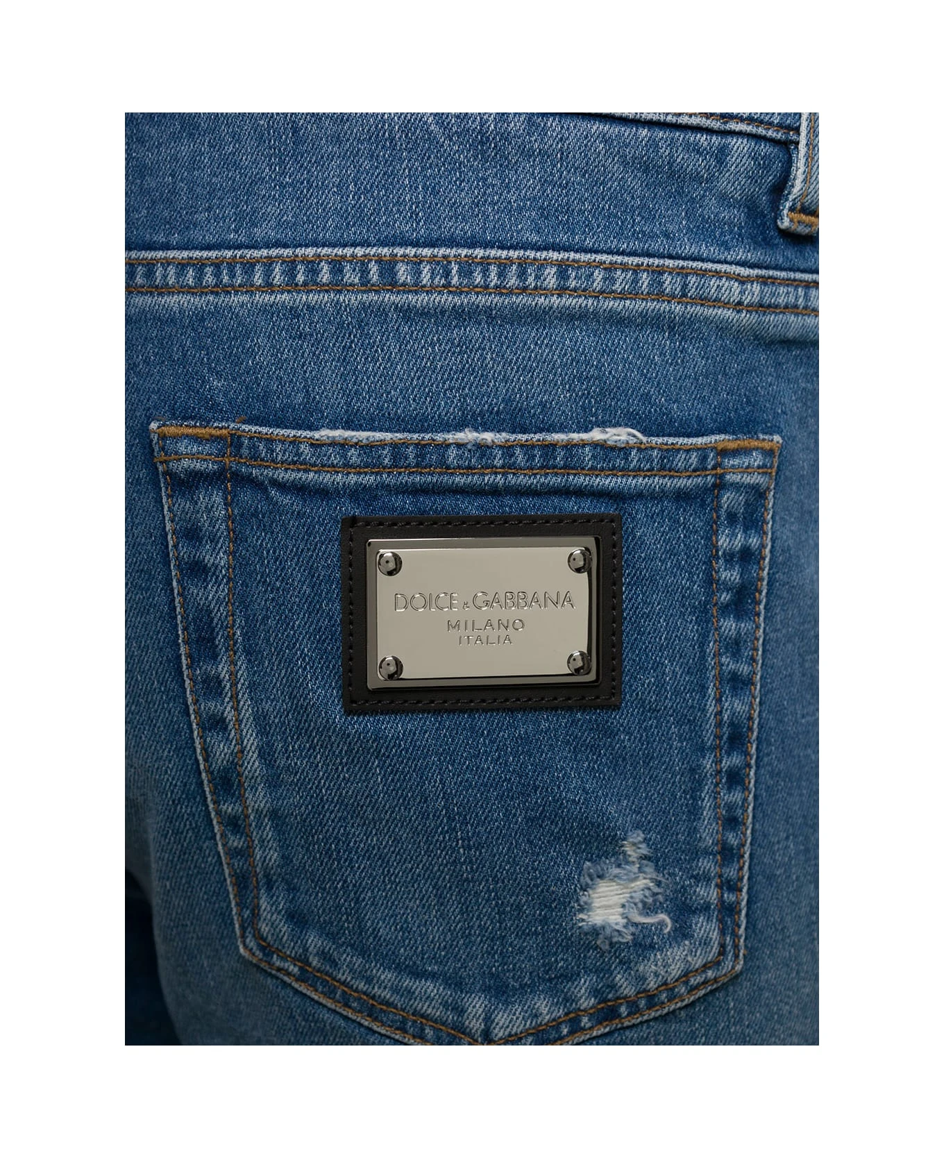 Dolce & Gabbana Light Blue Five-pockets Slim Jeans With Logo Plaque In Stretch Cotton Denim Man 3 Dolce & Gabbana Light Blue Five-pockets Slim Jeans With Logo Plaque In Stretch Cotton Denim Man - Image 3
