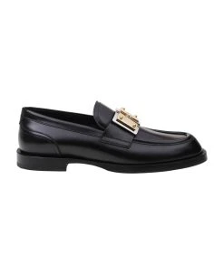 Dolce & Gabbana Leather Moccasin With Logo Plate