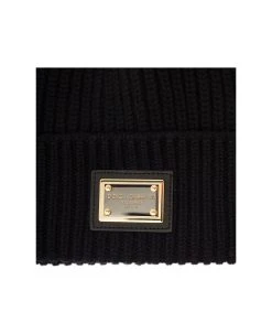Dolce & Gabbana Black Ribbed Beanie With Logo Plaque In Wool And Cashmere Blend Woman -Stylish Men-Dolce & Gabbana 83a76fd7f1ae73dc065b29724268b8e9