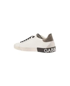 Dolce & Gabbana 'portofino' White Low Top Sneakers With Logo Patch And Used Effect In Leather Man -Stylish Men-Dolce & Gabbana 9021fe56cda47207518624e568eb56d6