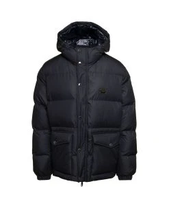 Dolce & Gabbana Black Down Jacket With Patch Pockets At The Front In Polyester Man