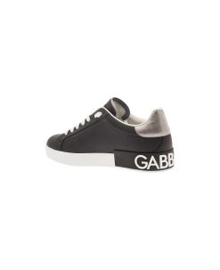 Dolce & Gabbana 'portofino' Black Low Top Sneakers With Metal Heel Tab And Logo Patch In Leather Man -Stylish Men-Dolce & Gabbana 97c4bc50a510f0128243a0fdfd772c9a