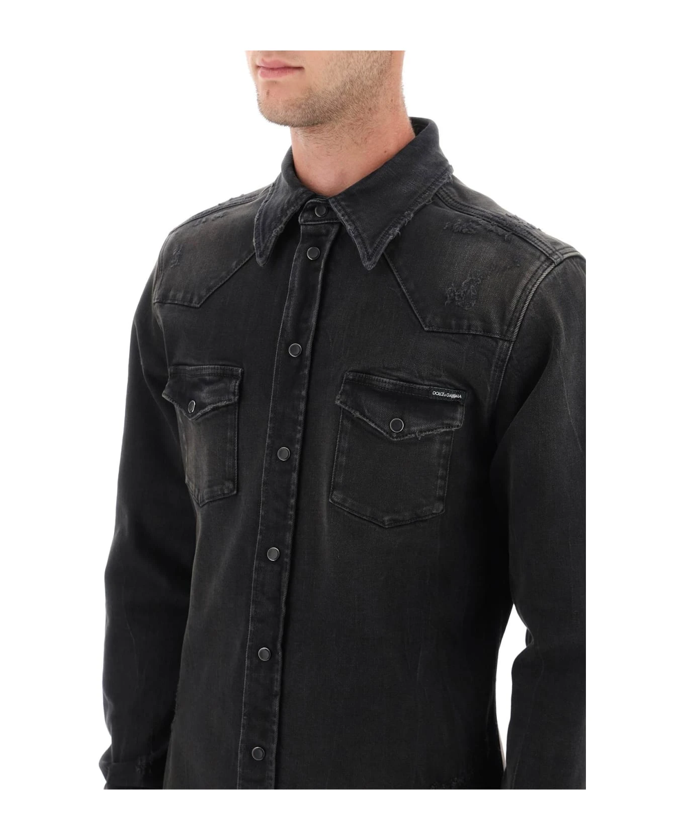 Dolce & Gabbana Distressed Denim Western Shirt 4 Dolce & Gabbana Distressed Denim Western Shirt - Image 4