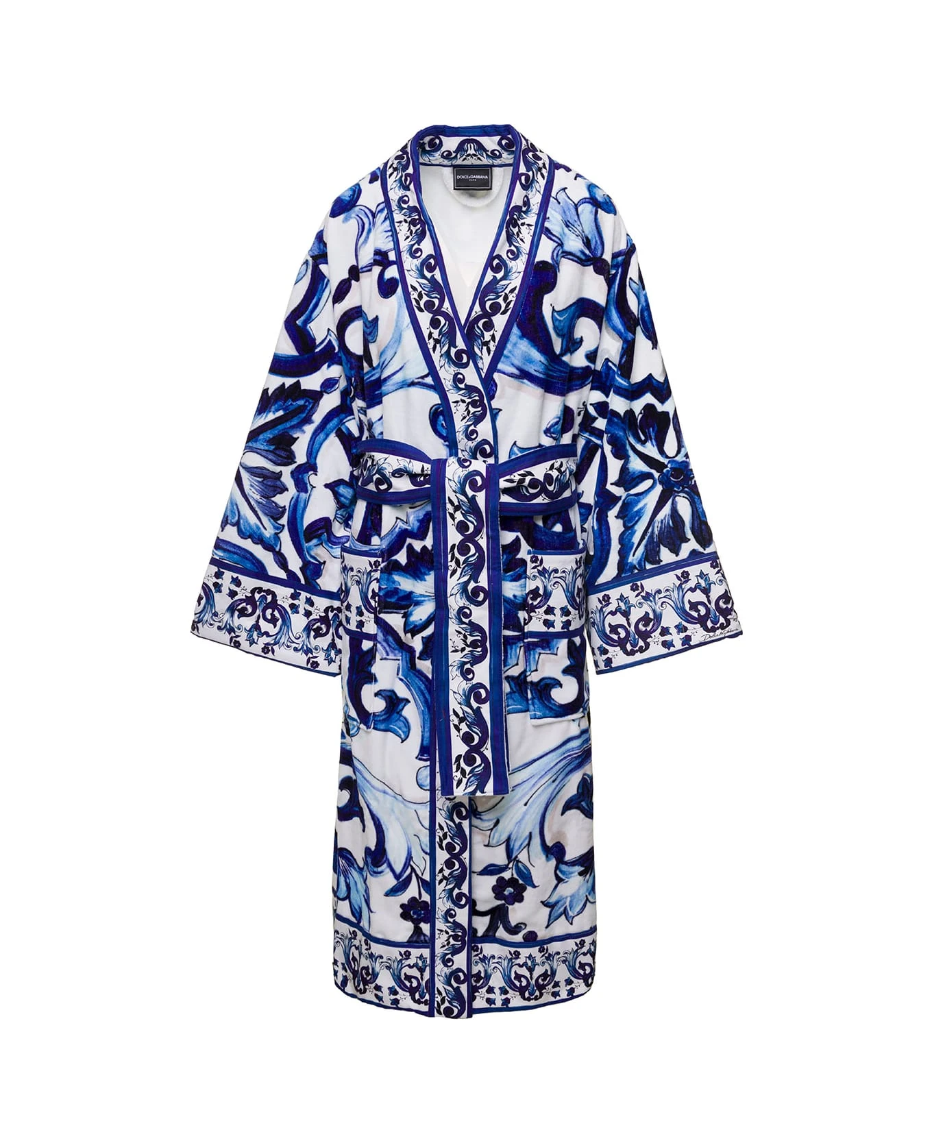 Multicolor Kimono Bathrobe With All-over Blu Mediterraneo Print In Cotton Dolce & Gabbana 1 Multicolor Kimono Bathrobe With All-over Blu Mediterraneo Print In Cotton Dolce & Gabbana