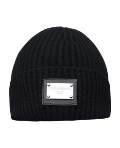 Dolce & Gabbana Black Beanie In Virgin Wool