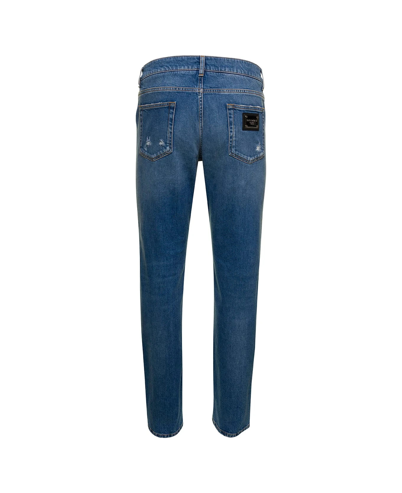 Dolce & Gabbana Light Blue Five-pockets Slim Jeans With Logo Plaque In Stretch Cotton Denim Man 2 Dolce & Gabbana Light Blue Five-pockets Slim Jeans With Logo Plaque In Stretch Cotton Denim Man - Image 2