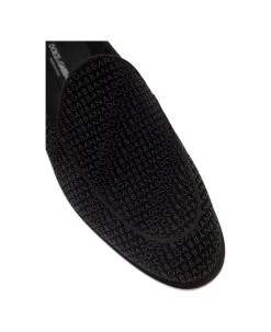 Dolce & Gabbana 'vivaldi' Black Loafers With All-over Logo Lettering In Velvet Man -Stylish Men-Dolce & Gabbana a9827b5327bdabea6fcb29ce6b0eff19