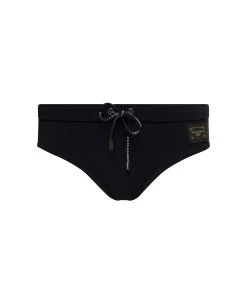 Dolce & Gabbana Black Swim Briefs With Branded Drawstring And Logo Tag In Stretch Polyamide Man