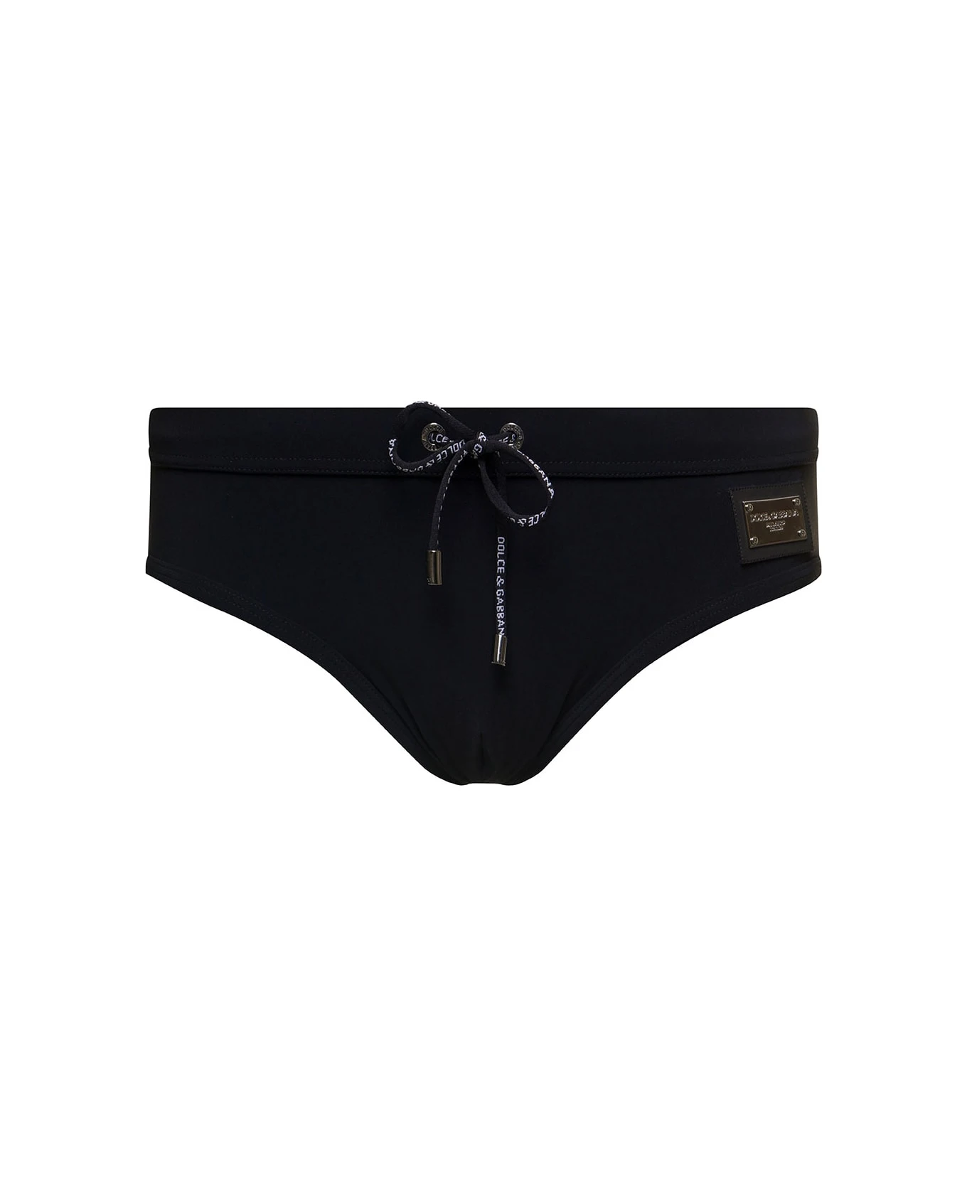 Dolce & Gabbana Black Swim Briefs With Branded Drawstring And Logo Tag In Stretch Polyamide Man 1 Dolce & Gabbana Black Swim Briefs With Branded Drawstring And Logo Tag In Stretch Polyamide Man