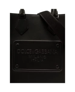 Dolce & Gabbana Black Tote Bag With Raised Tonal Logo Tag In Leather Man -Stylish Men-Dolce & Gabbana b6f07f9940bb31f484db716386f3eaa3