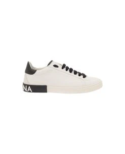 Dolce & Gabbana 'portofino' White Low Top Sneakers With Logo Lettering Detail In Smooth Leather Man
