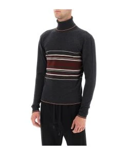 Dolce & Gabbana Striped Wool Turtleneck Sweater -Stylish Men-Dolce & Gabbana b92eb35cc17c6786b868665e0fed4c00