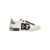Dolce & Gabbana 'portofino' White Low Top Sneakers With Logo Patch And Used Effect In Leather Man